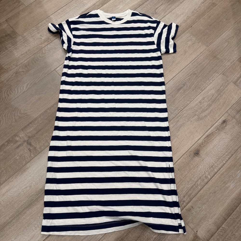 Old Navy Womens XL Navy Blue White Striped Short Sleeve Slub Knit T-Shirt Dress